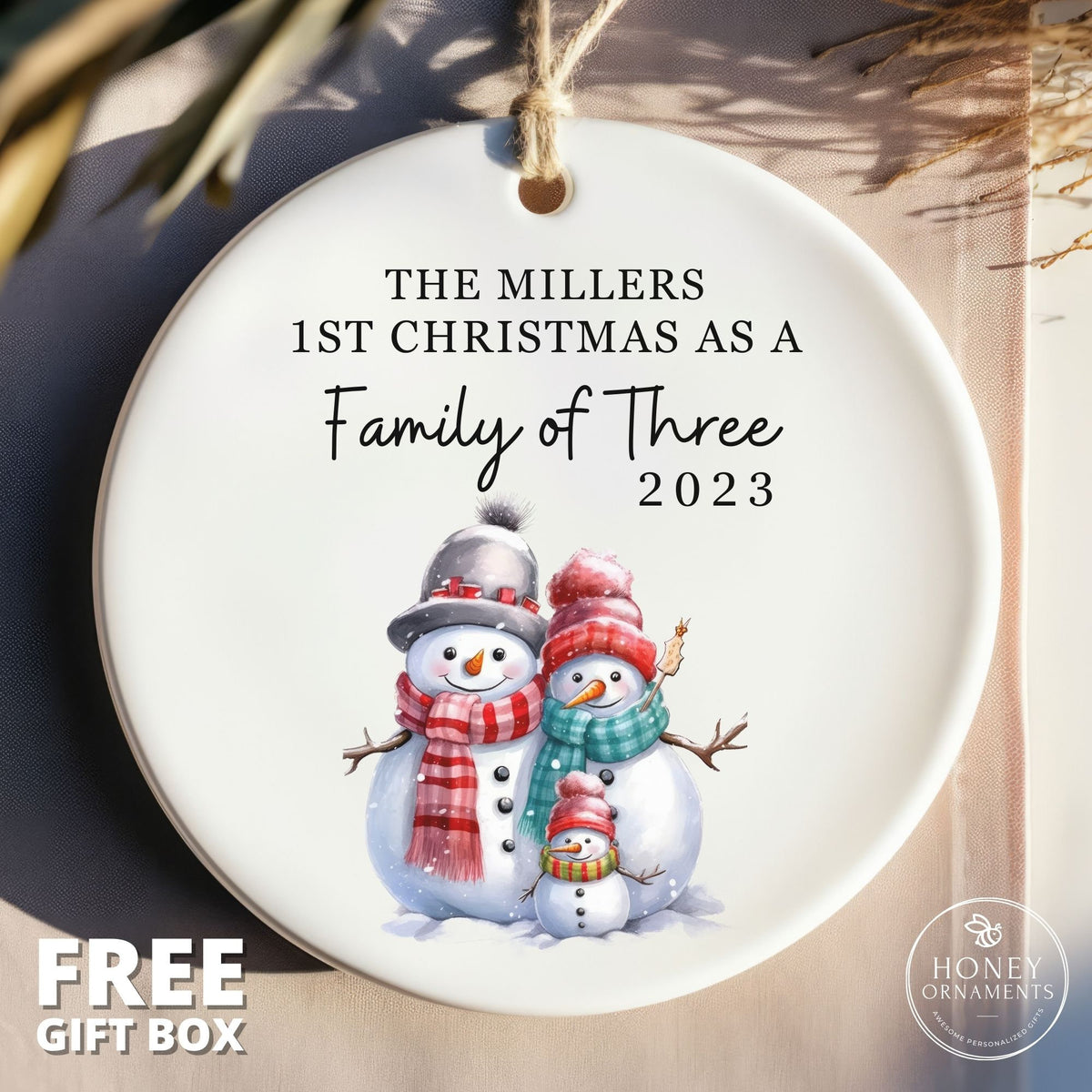 Personalized Family of Three Ornament - Family of 3 - Family Christmas Ornament - Baby's First Christmas Ornament, First Christmas Ornament
