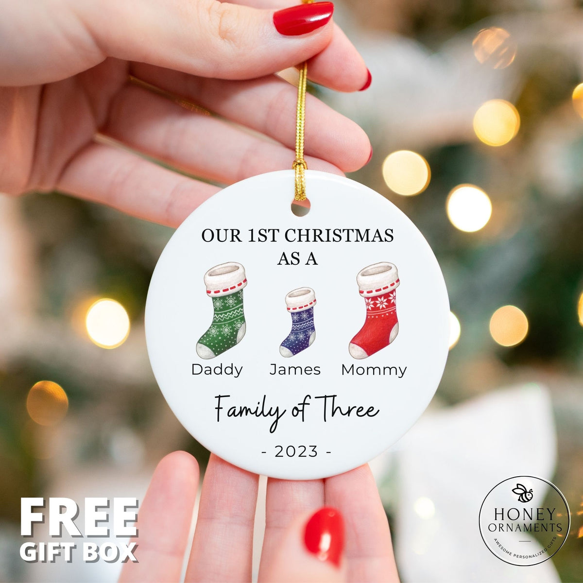 Personalized Family of Three Ornament - Family of 3 - Family Ornament - Baby's First Christmas Ornament, First Christmas Ornament, New Baby