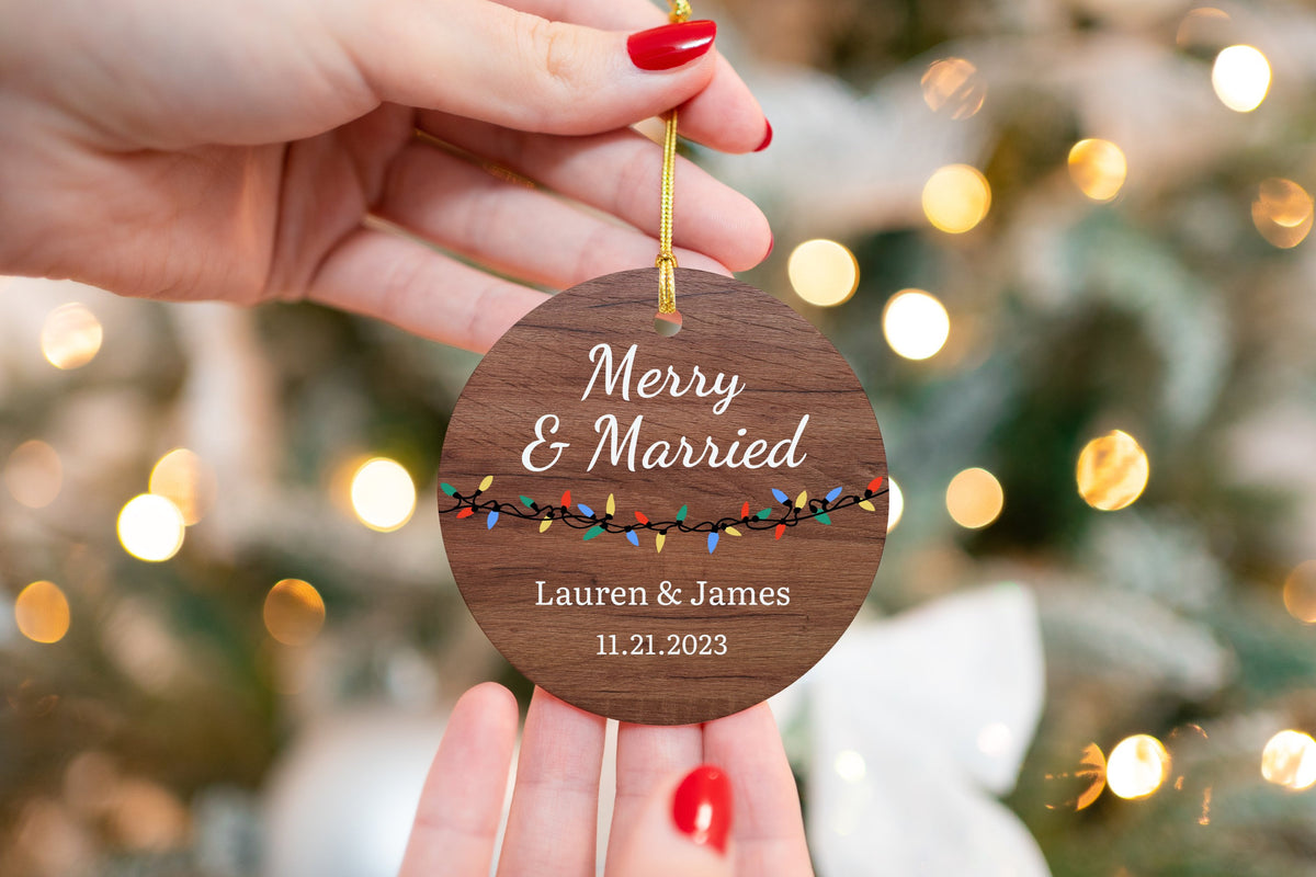 Merry and Married Ornament, Personalized Christmas Married Ornament, Custom Wedding Ornament, Couples Ornament, First Christmas Married Gift