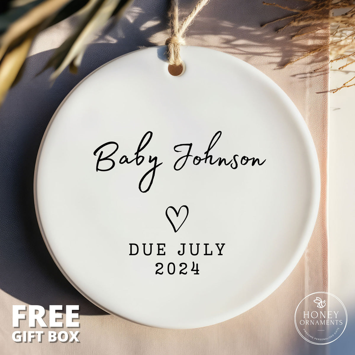 Expecting New Baby Ornament - Personalized Baby Due Christmas Ornament - New Baby Arrival Keepsake - Pregnancy Announcement Ornament