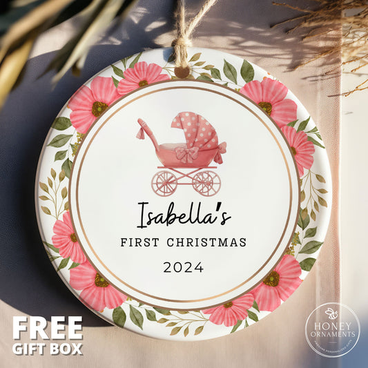 Baby Girl's First Christmas Ornament - Personalized Baby's First Christmas Ornament - Newborn Christmas Keepsake - Custom Baby Name Gift
