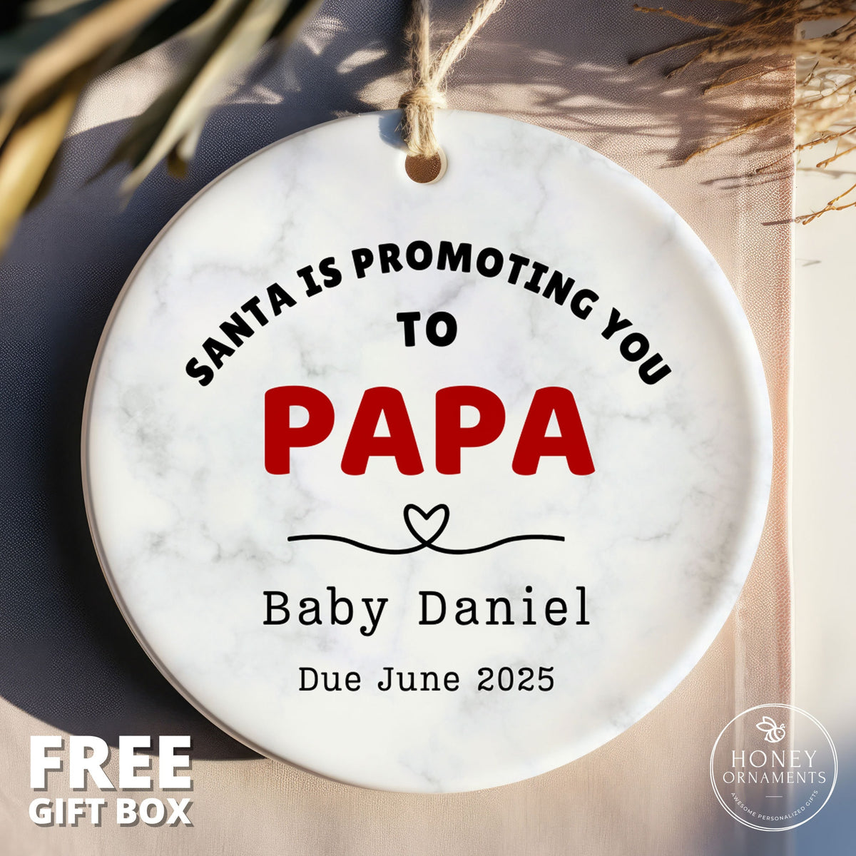 Promoted to Papa Ornament - Custom Christmas Ornament for New Grandfather - Personalized Keepsake - New Grandpa Gift - Baby Announcement