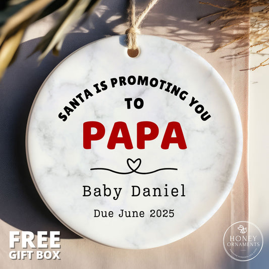 Promoted to Papa Ornament - Custom Christmas Ornament for New Grandfather - Personalized Keepsake - New Grandpa Gift - Baby Announcement
