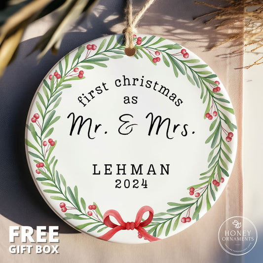 Our First Christmas Ornament Married - 1st Christmas Married Ornament - First as Mr Mrs Ornament - Wedding Gift - Newlywed - Personalized