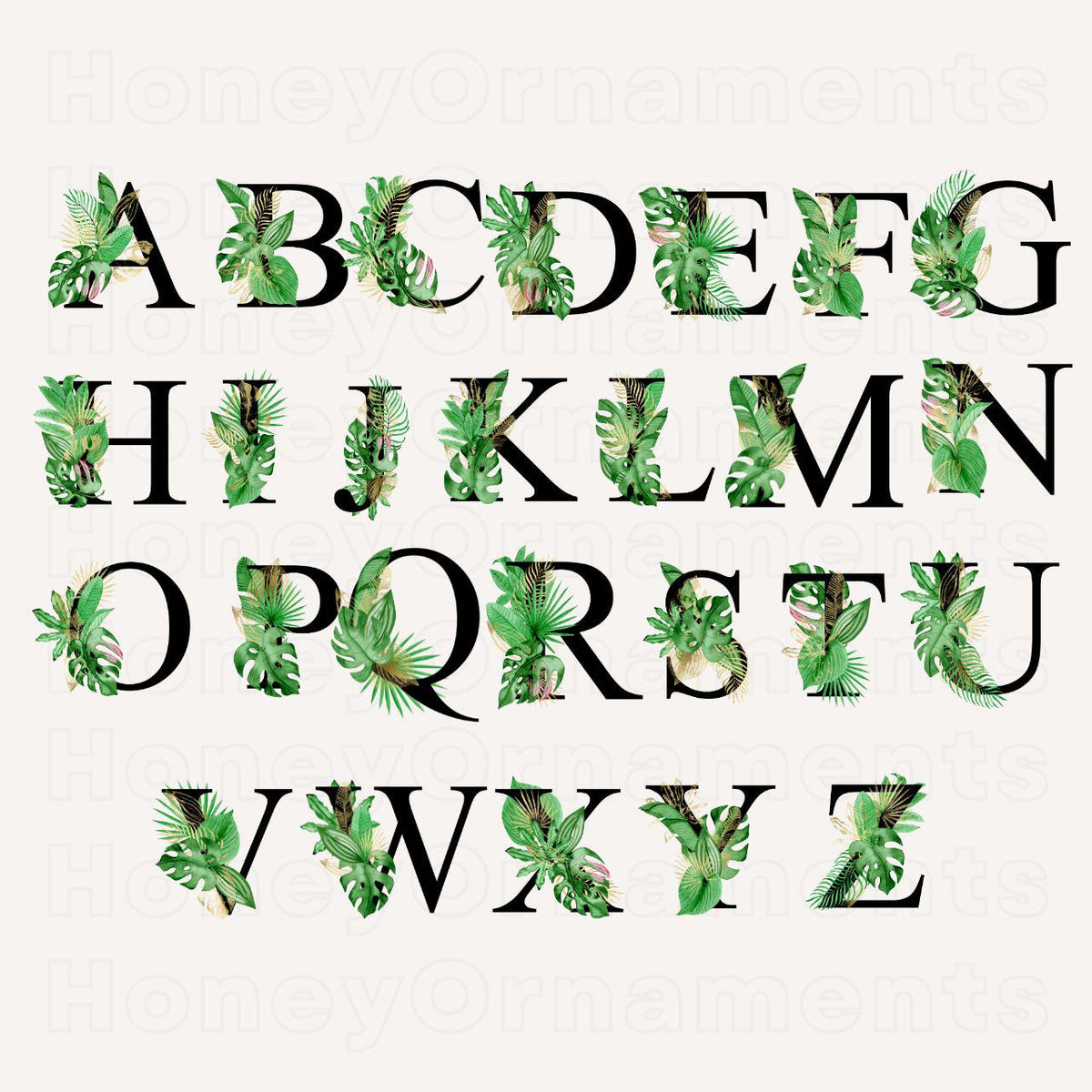 Custom Initial Ornament Personalized Family Name Ornament Monogram Christmas Ornament Letter Name Ornament Green Tropical Alphabet Keepsake