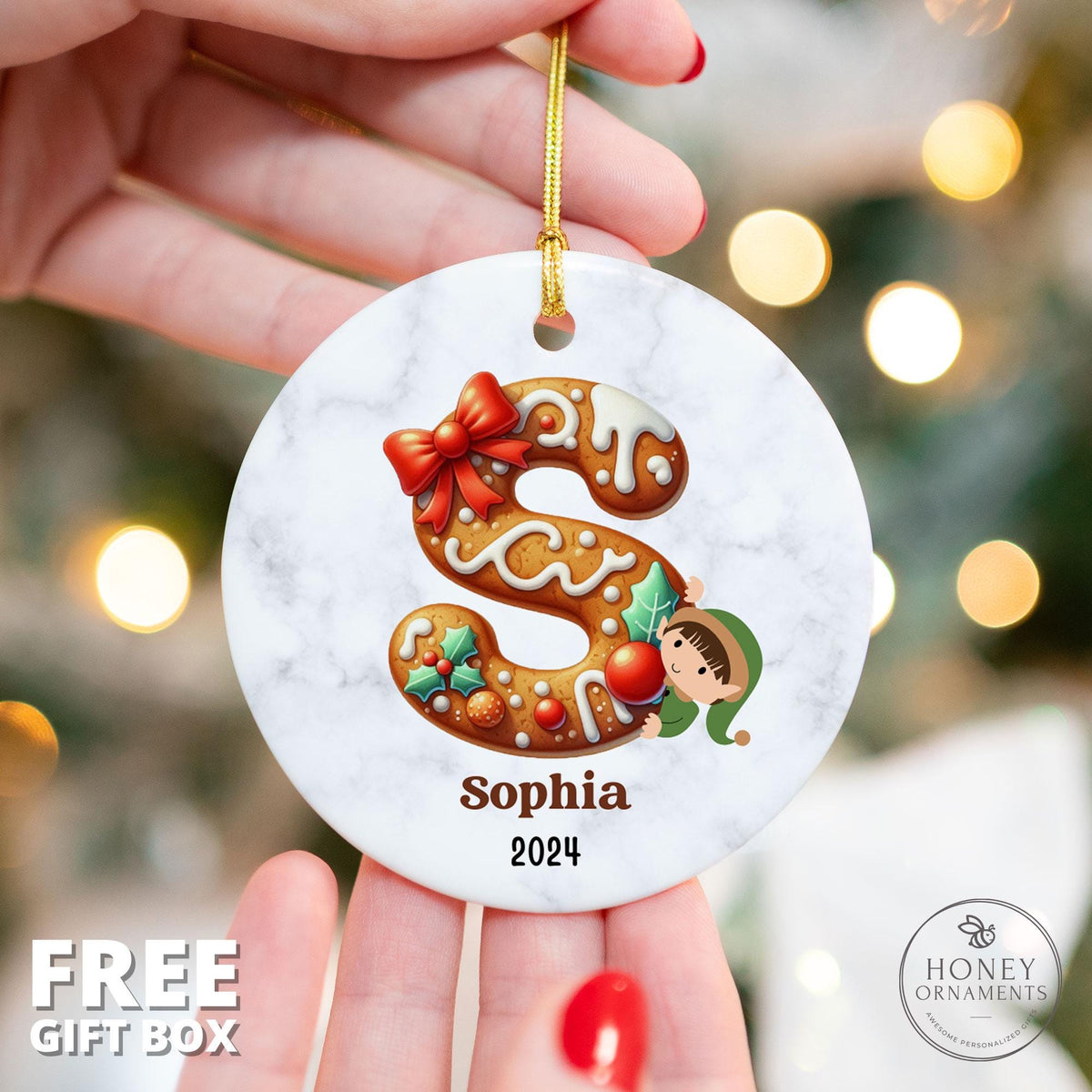 Custom Initial Ornament Personalized Family Name Ornament Monogram Christmas Ornament Letter Name Ornament Alphabet Keepsake Elf Gingerbread
