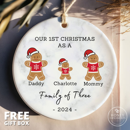 Family Of Three Christmas Ornament, Gingerbread Ornament, New Baby Christmas 2026, Family of 3 Ornament, Newborn First Christmas Ornament