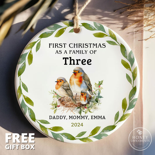 Personalized Family of 3 Ornament | Custom Holiday Keepsake Decor | New Baby’s First Christmas 2026 | Family of Three Christmas Ornament