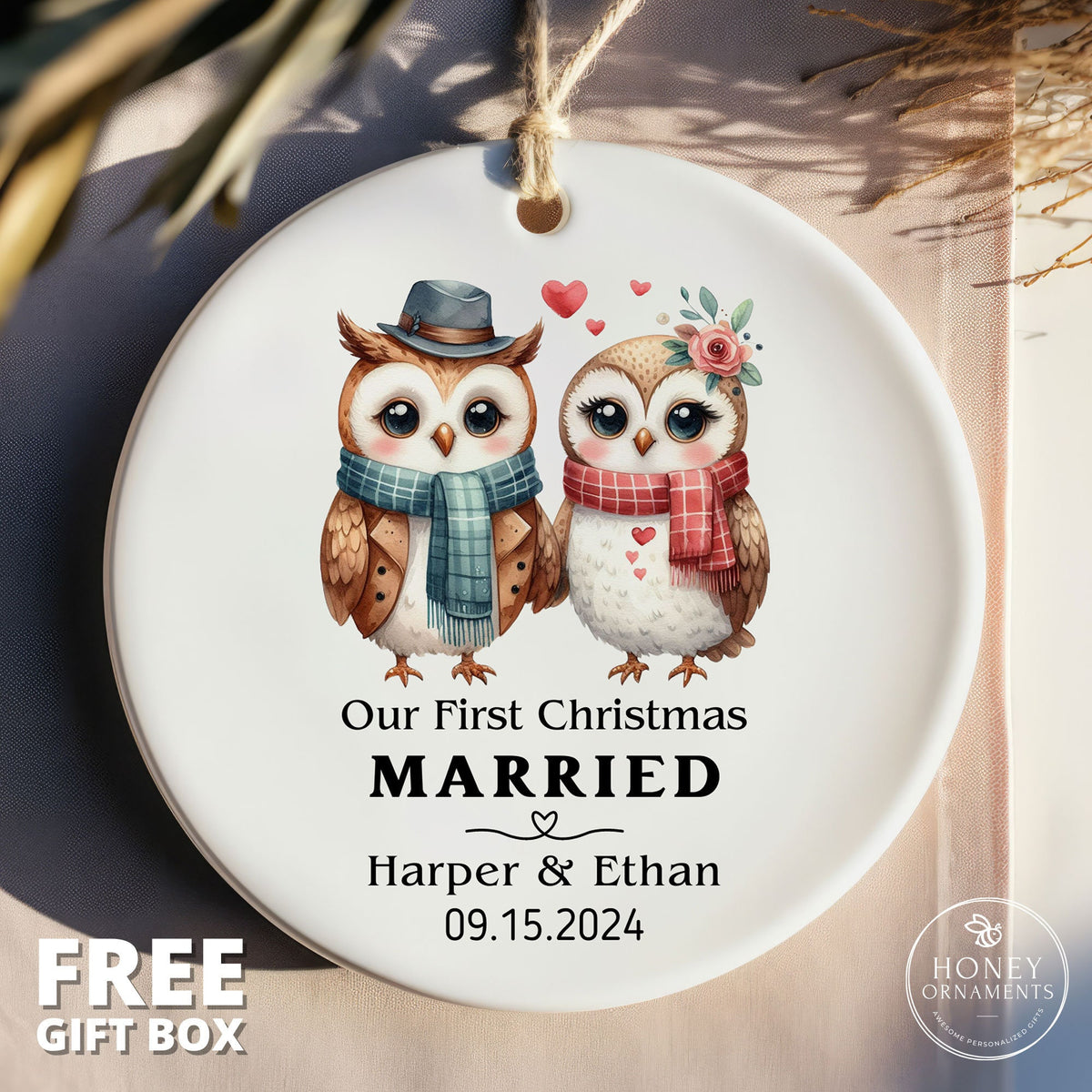 First Christmas Married Ornament, Our First Christmas Married as Mr and Mrs Ornament, Mr and Mrs Christmas, Owl Couple, Personalized, Gifts