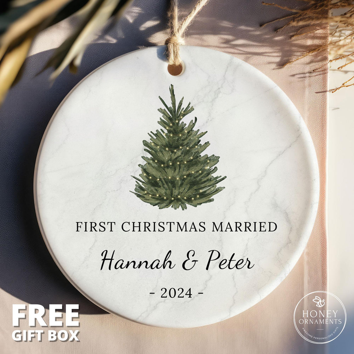 First Christmas Married Ornament, Personalized Wedding Gift, Custom Newlywed Christmas Gift, Our First Christmas Ornament, Mr Mrs Ornament