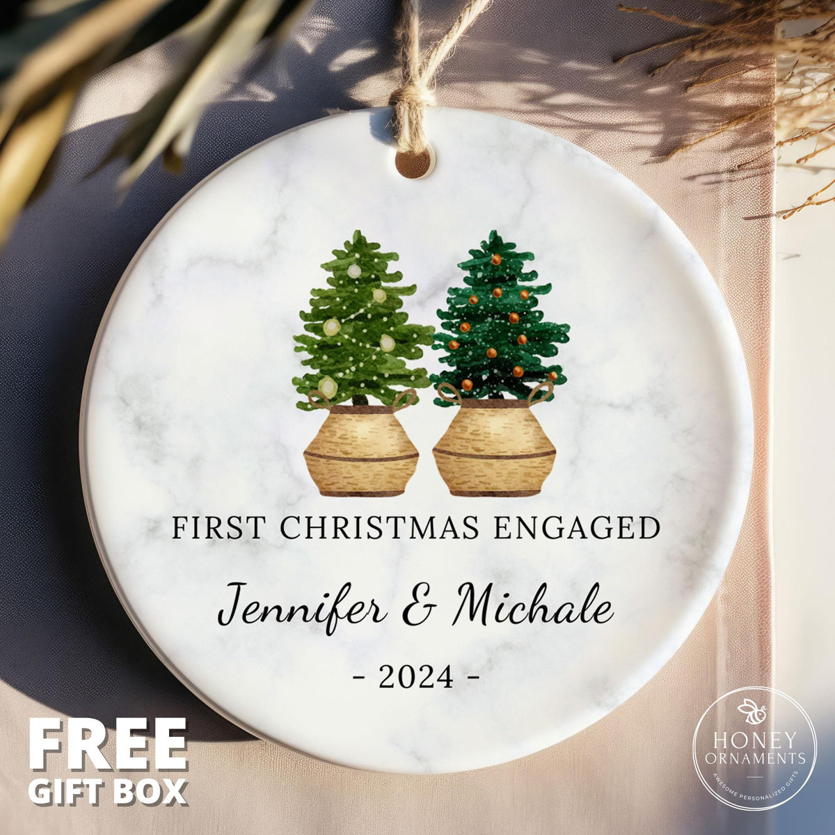 Personalized Engagement Ornament, First Christmas Engaged Ornament, Newly Engaged Gift, Engagement Gift For Newly Engaged Couple