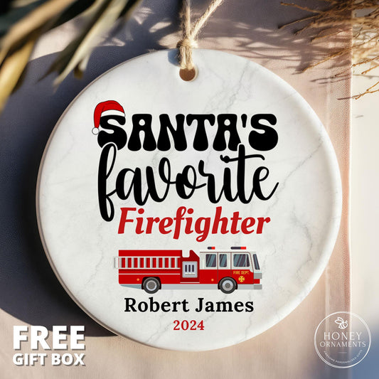 Personalized Firefighter Ornament - Santa's Favorite Hero, Keepsake Gift
