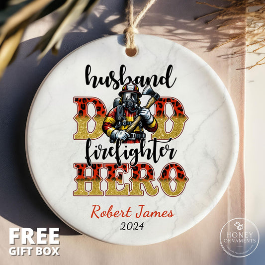 Firefighter Ornament - Personalized Christmas Keepsake - Custom Firefighter Gift - Fireman Gift - Gift for Firefighter - Husband, Dad, Hero