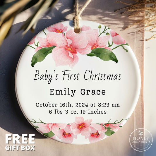 Baby’s First Christmas Ornament, Personalized Baby Girl Gift, Newborn Keepsake Ornament, Custom Baby Gift with Birth Stats, Baby Shower Gift