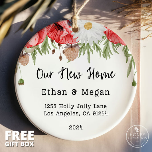 Personalized New Home Ceramic Ornament, Floral Design, 2026 Keepsake (Free Gift Box)
