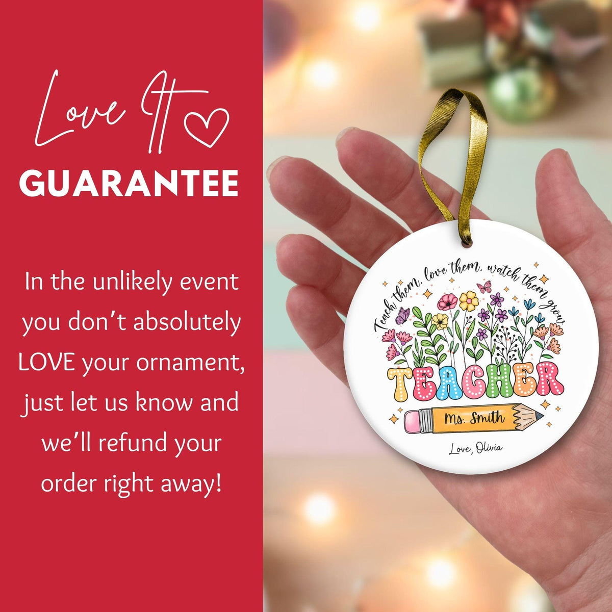 Teacher Christmas Ornament, Teacher Thank You Keepsake, Teacher Appreciation, Teacher Custom Birthday Gift, Back to School Gift for Teacher