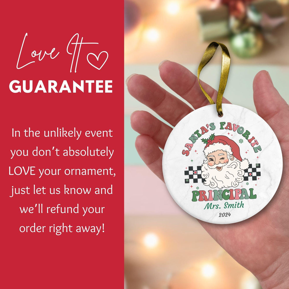 Principal Gift School Principal Christmas Ornament Santa's Favorite Principal, Principal Appreciation Christmas Gift for Principal Thank You