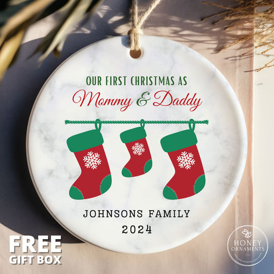 Personalized New Parents Ornament New Parents Expecting Parents Gift Baby Announcement Gift Our First Christmas as Mommy and Daddy Ornament