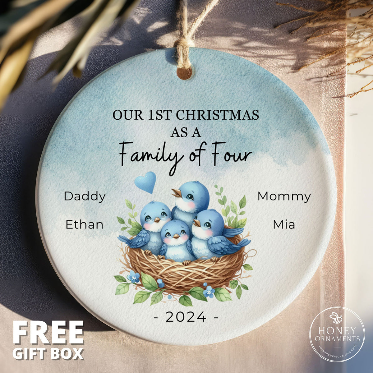 Family of 4 Ornament, Family of Four Ornament, Personalized New Baby's First Christmas Ornament, First Christmas Ornament, Family Ornament