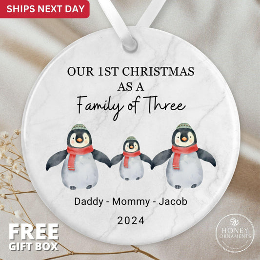Family Of Three Christmas Ornament, Baby's First Christmas Ornament, Personalized Family Ornament, Custom New Family Ornament, New Baby Gift