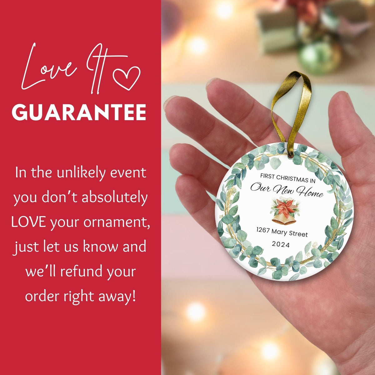 Personalized Ceramic New Home Ornament, First Christmas Keepsake (2026)