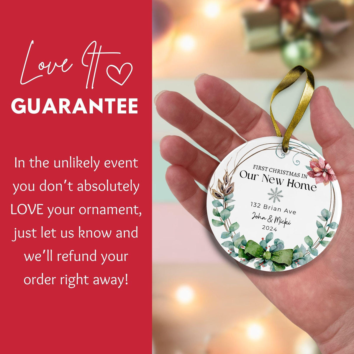 Personalized New Home Christmas Ornament, First Christmas Keepsake (Ceramic)