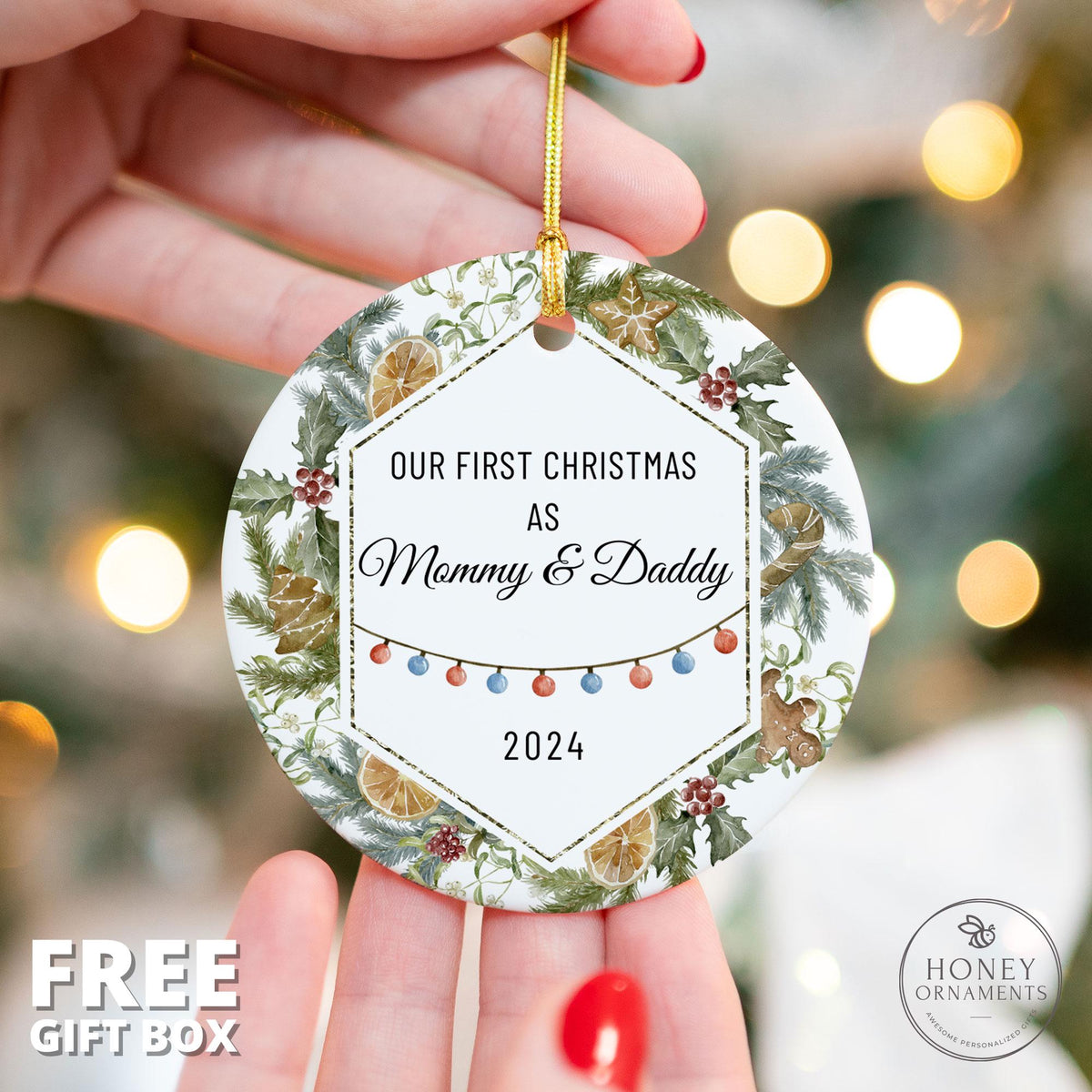 Personalized New Parent Ornament, Our First Christmas as Mommy & Daddy