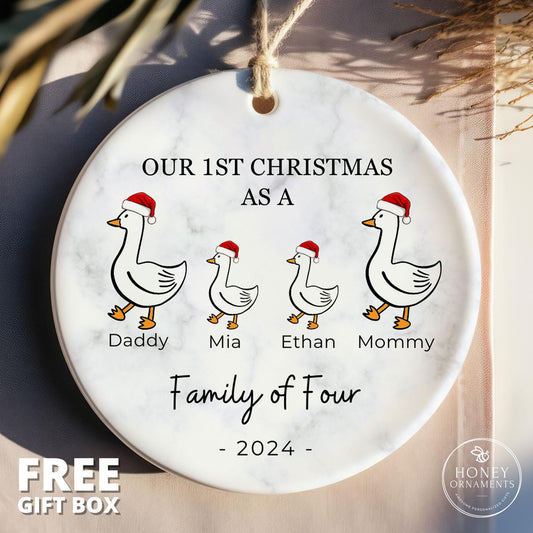 Personalized Family of Four Christmas Ornament, Baby's First Christmas