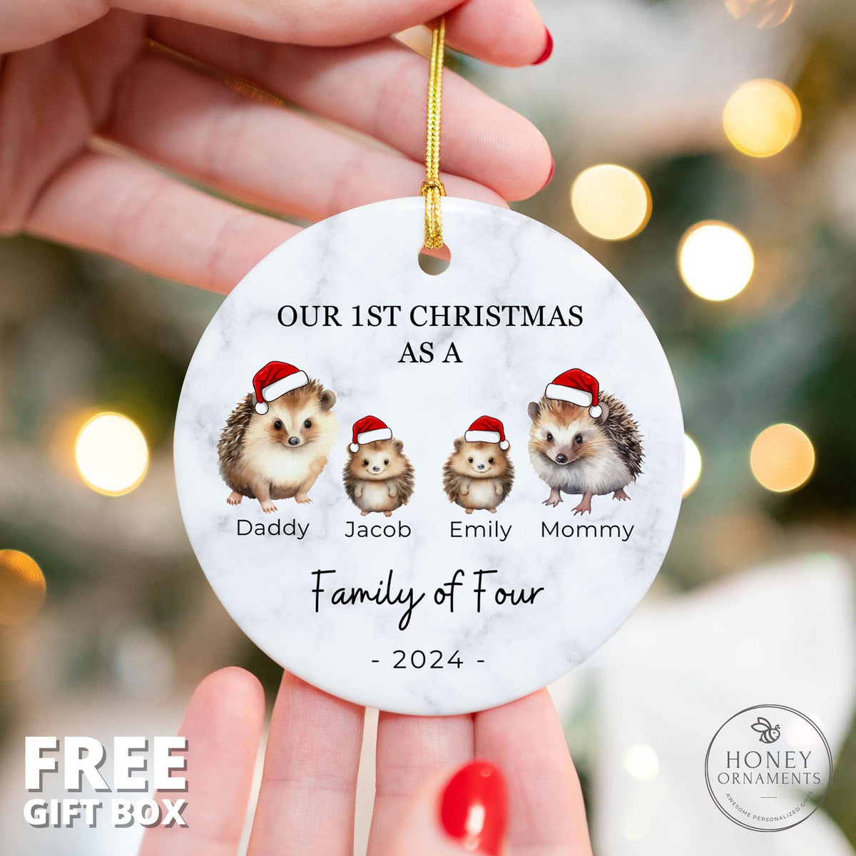 Family of Four Christmas Ornament, Family of 4, Family of 4 Ornament, Family of Four Gift, New Baby Ornament, Family of Four, Hedgehog
