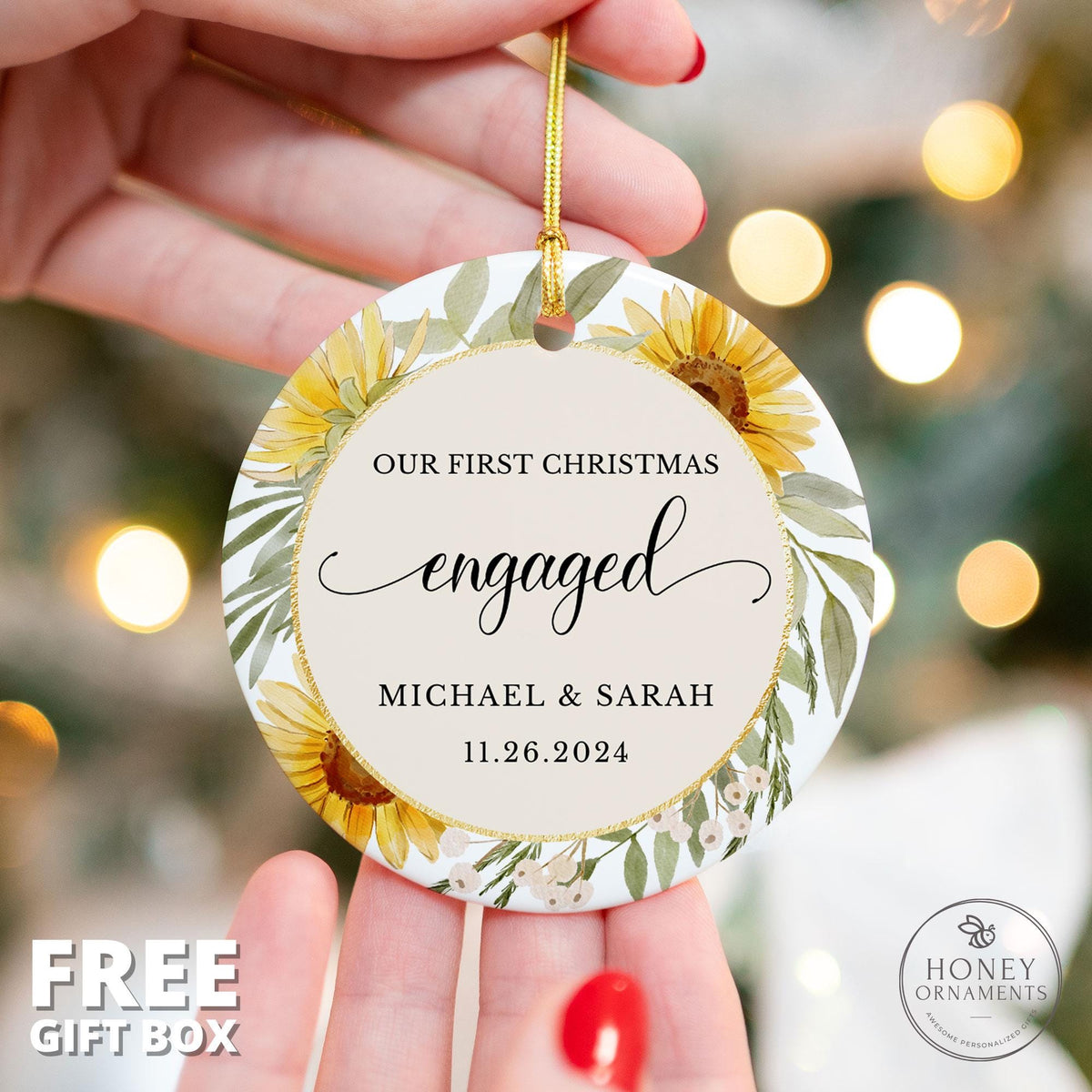 Personalized Engaged Ornament, First Christmas Engaged, Engagement Announcement, Engagement Keepsake, Custom Engagement Christmas Gift