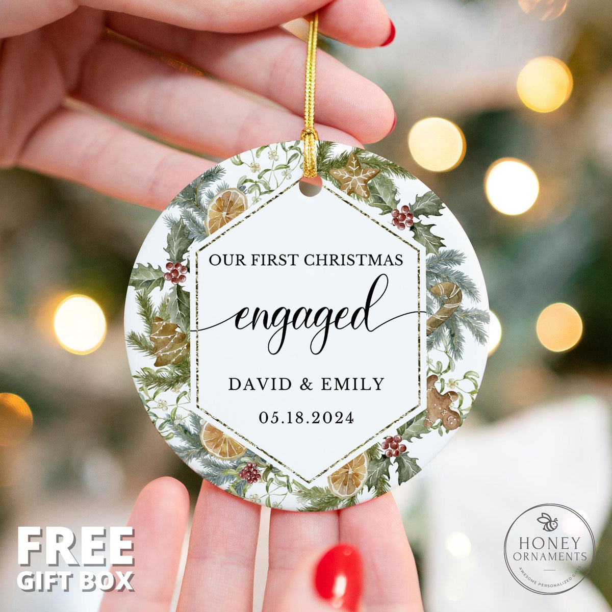 Engaged Ornament, Christmas Engagement, Engagement Gift, Engagement Ornament, Couples Ornament, Custom Wedding Gift, Engagement Announcement