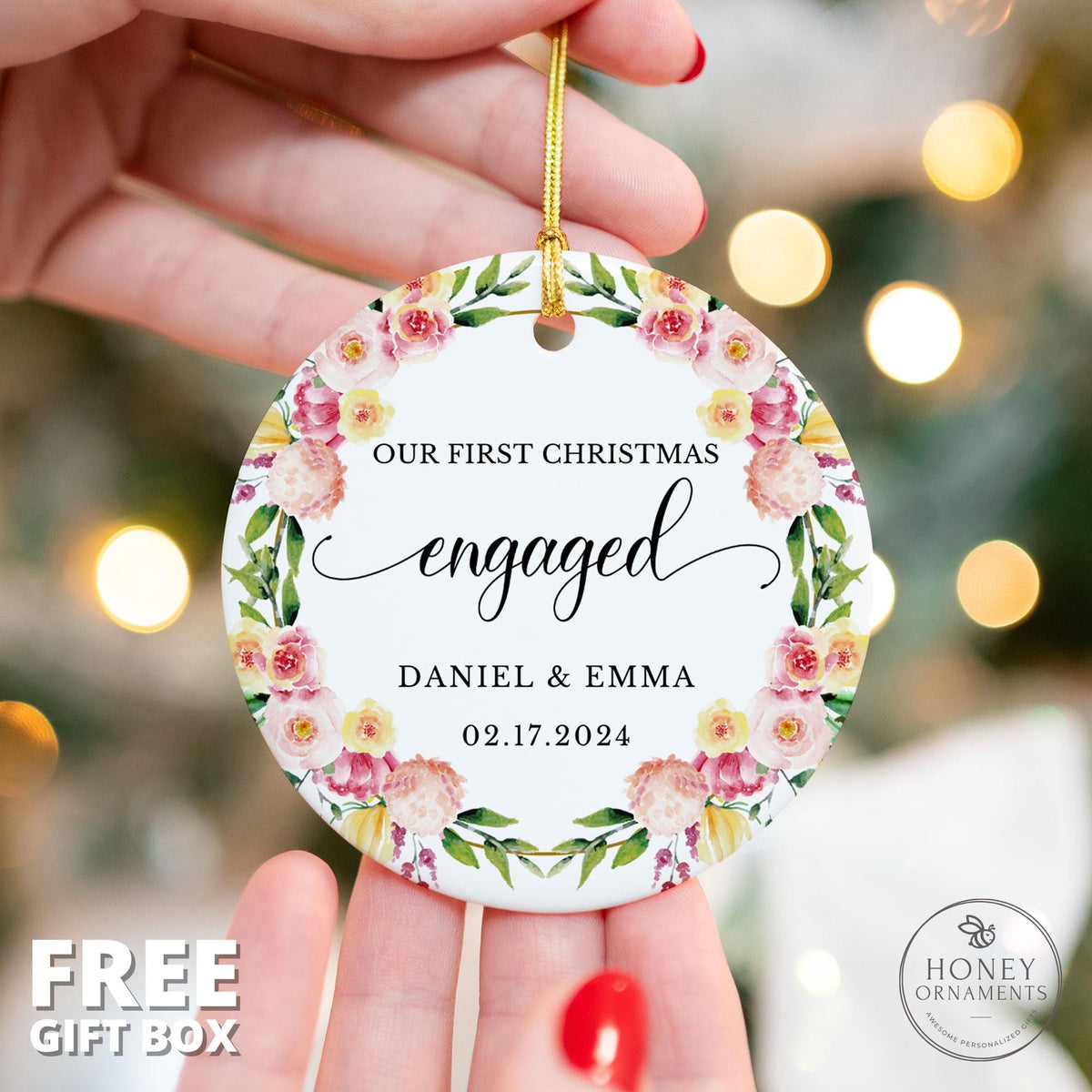 Personalized First Christmas Engaged Ornament, Engagement Keepsake