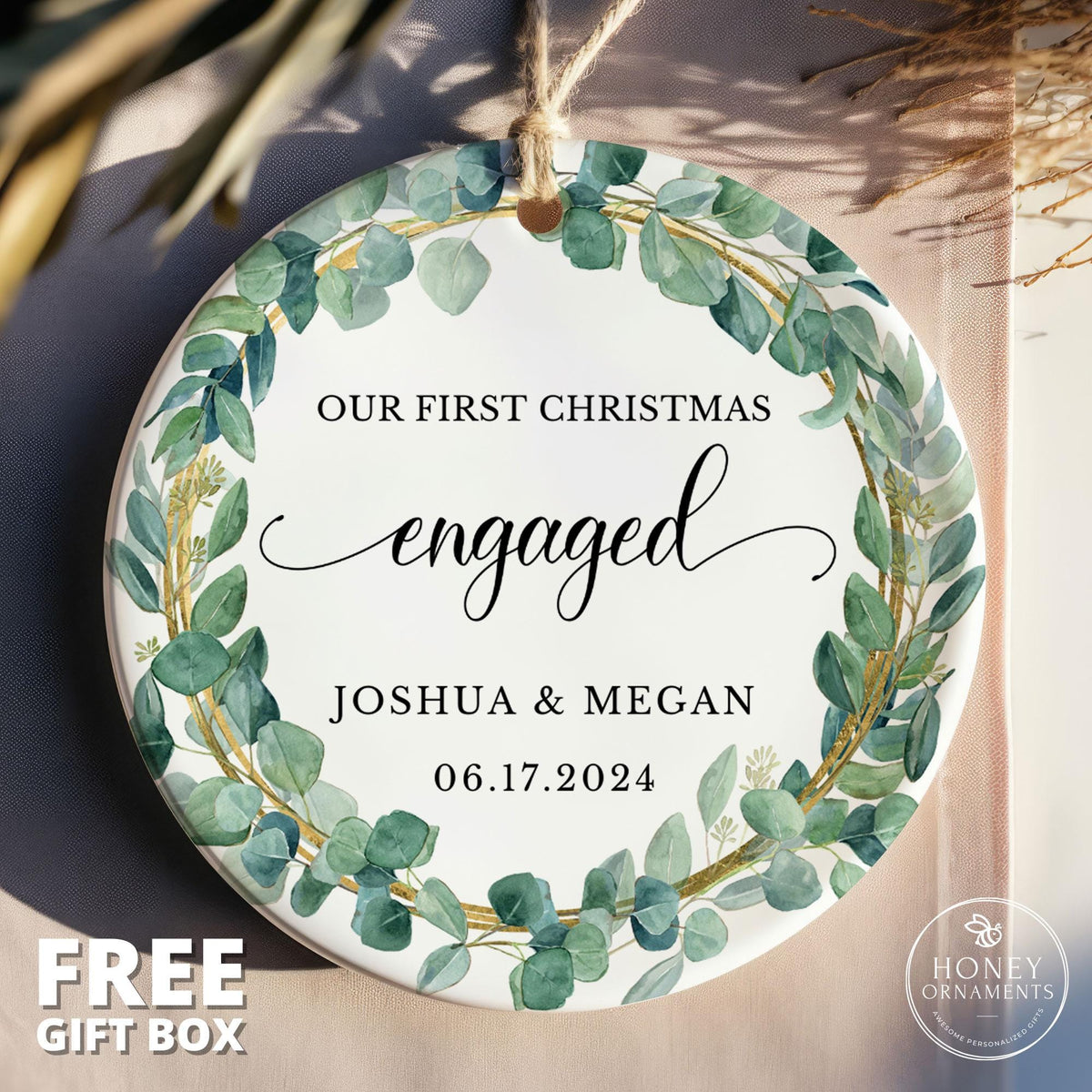 Personalized First Christmas Engaged Ornament, Engagement Keepsake