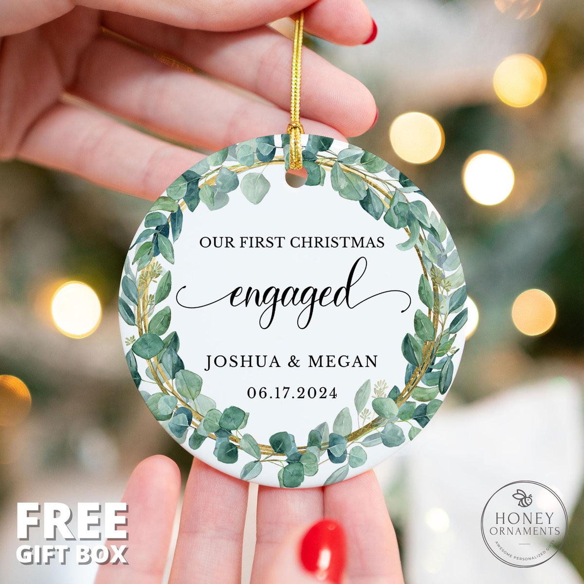 Personalized First Christmas Engaged Ornament, Engagement Keepsake