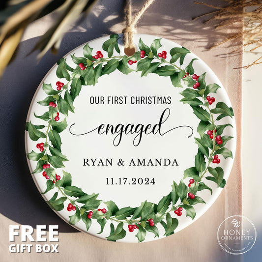 Engaged Ornament, Engagement Ornament Personalized, Engagement Gift for Couple, Engagement Gifts for Couple, Our First Christmas Ornament