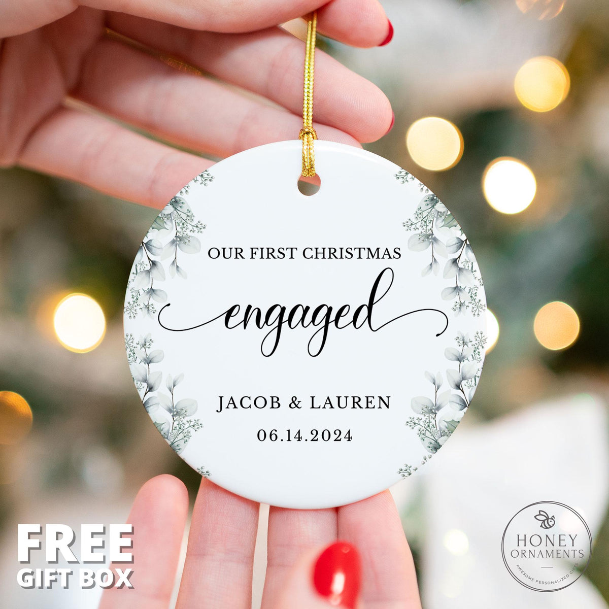 Personalized Engaged Ornament, Engagement Gift, Christmas Gifts, Custom Couples Name Ornament, Wedding Ornament, Christmas Ornament, Engaged