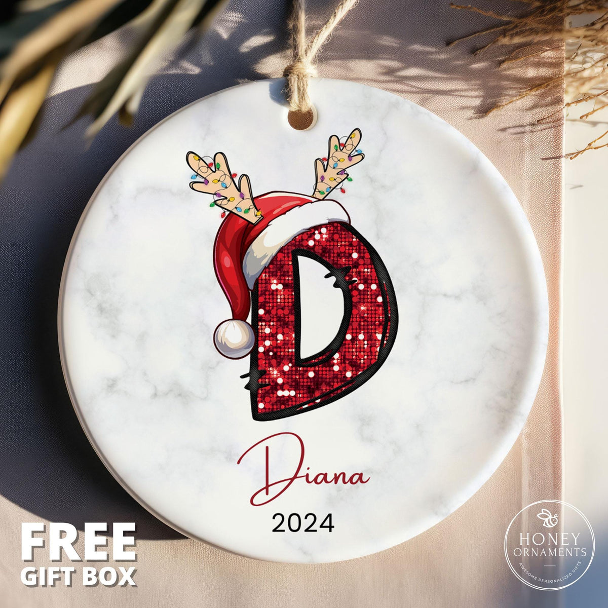 Custom Initial Ornament - Personalized Monogram Christmas Ornament - 2026 Family Gift - Letter Name Ornaments - Sequin Faux Letter Ornament
