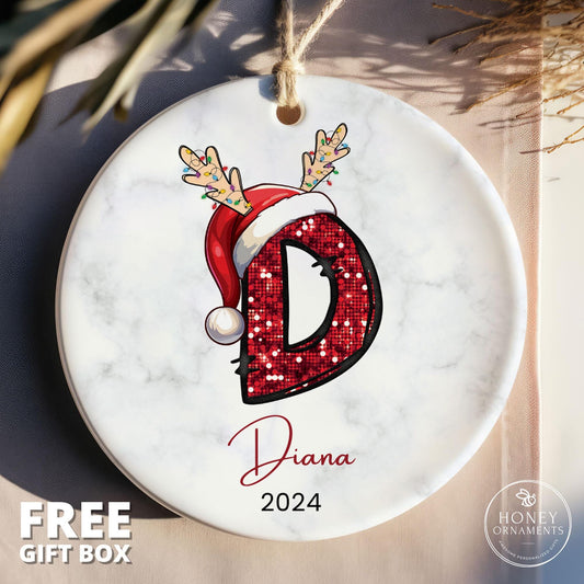 Custom Initial Ornament - Personalized Monogram Christmas Ornament - 2026 Family Gift - Letter Name Ornaments - Sequin Faux Letter Ornament