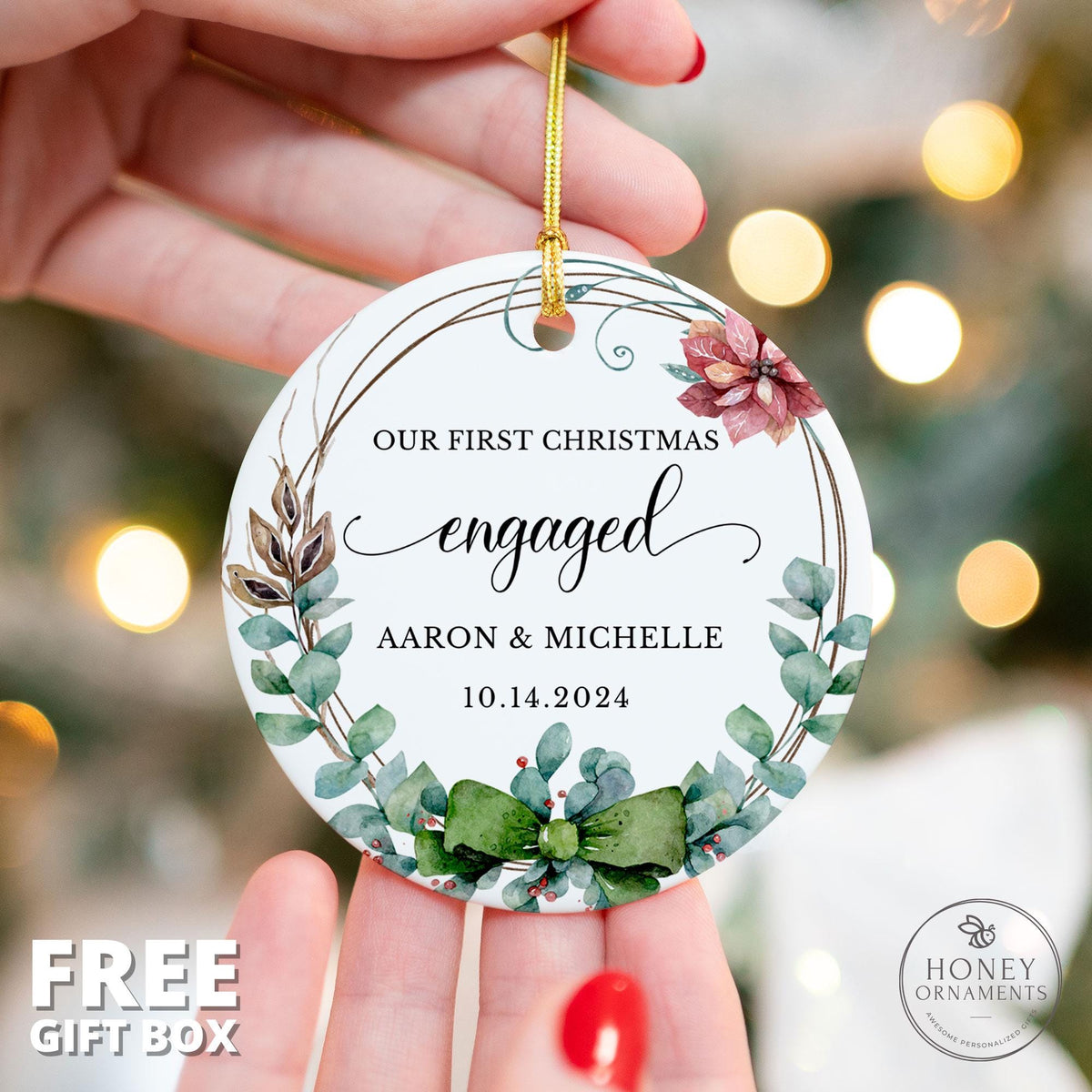Personalized Engagement Ornament, Custom Couple Keepsake