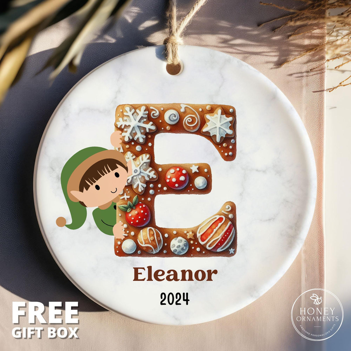 Custom Initial Ornament Personalized Family Name Ornament Monogram Christmas Ornament Letter Name Ornament Alphabet Keepsake Elf Gingerbread