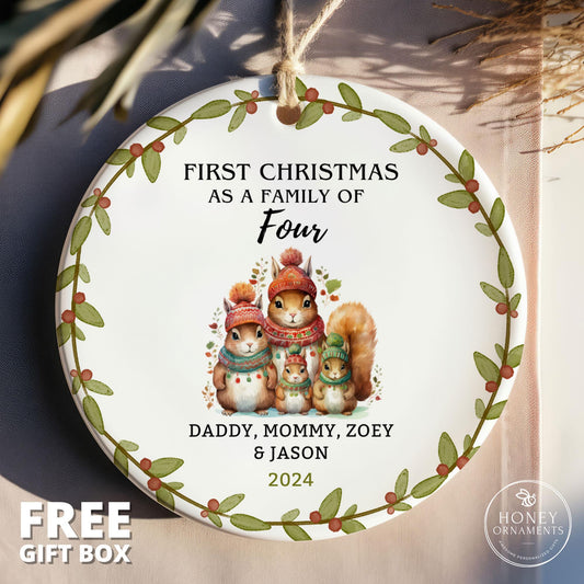 New Baby Family of Four Personalized Ornament | Family of 4 Decor | Squirrel Family | Baby’s First Christmas Gift | Custom Holiday Keepsake