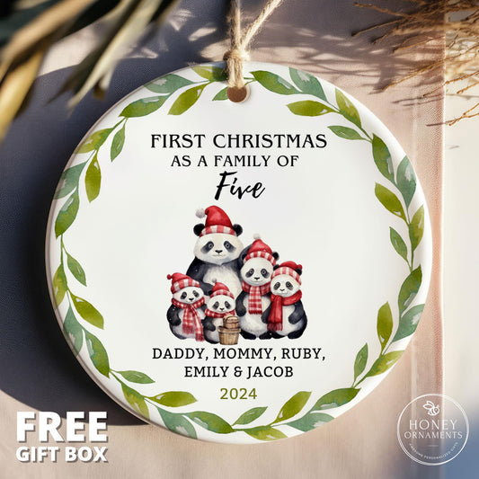 Family of Five Personalized Ornament | Family of 5 Decor | Panda Family | Baby’s First Christmas Gift | Custom Holiday Keepsake | New Baby