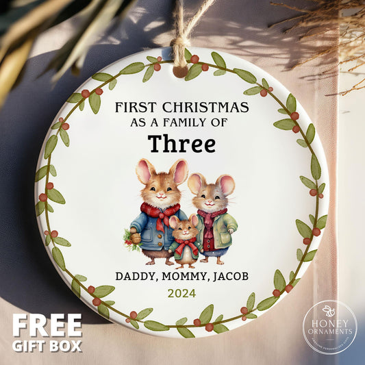 Family of Three Christmas Ornament | Personalized Family of 3 with New Baby | Custom Holiday Keepsake Decor | Baby’s First Christmas 2026