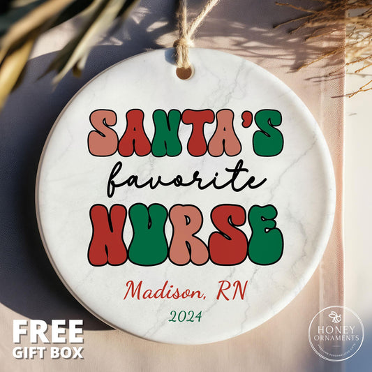 Nurse Gift, Santa's Favorite Nurse Ornament, Custom Nurse Gift, Nurse Christmas Gift, Nurse Appreciation Keepsake, Personalized Nurse Gift