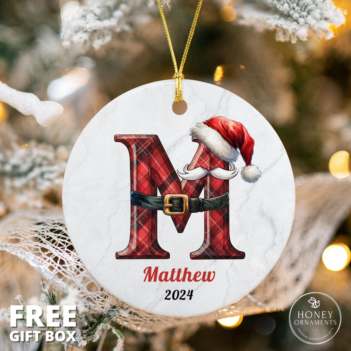Letter Name Ornament, 2026 Family Ornament, Custom Initial Ornament, Personalized Christmas Gift, Santa Hat Monogram Ornament Alphabet