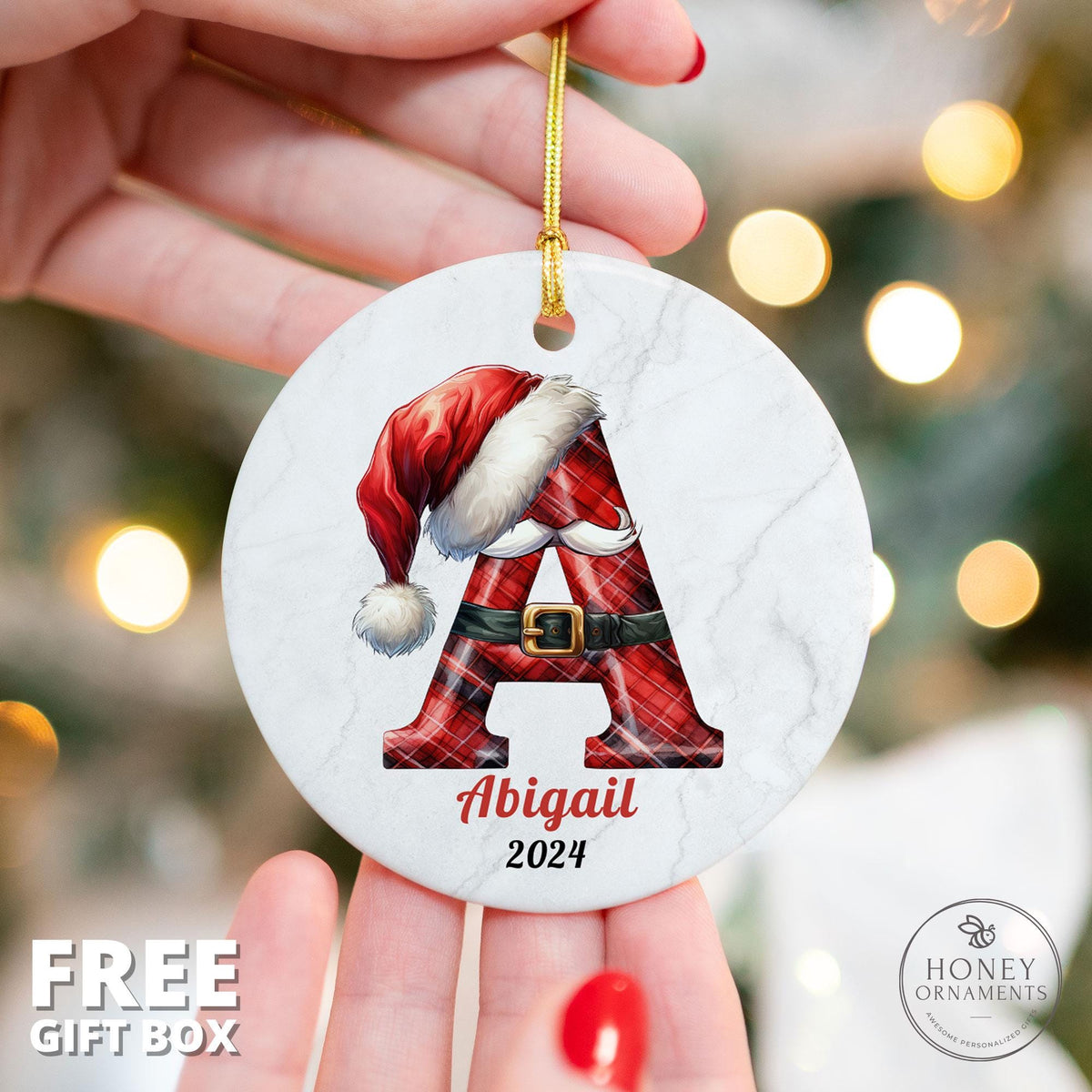 Letter Name Ornament, 2026 Family Ornament, Custom Initial Ornament, Personalized Christmas Gift, Santa Hat Monogram Ornament Alphabet