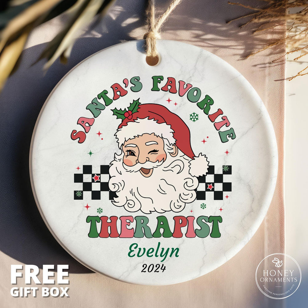 Gift for Therapist - Santa's Favorite Therapist Ornament