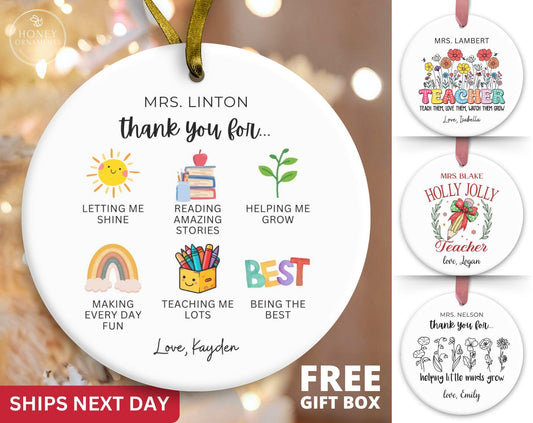 Custom Teacher Gift Thank You Teacher Gift for Teacher Appreciation Gift Tags Personalized Teacher Christmas Ornament Back to School Gift