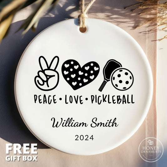 Pickle Ball Ornament, Custom Pickleball Decor, Pickleball Gift, Pickleball Ornament, Pickleball Player Gift for Her, Peace Love Pickleball