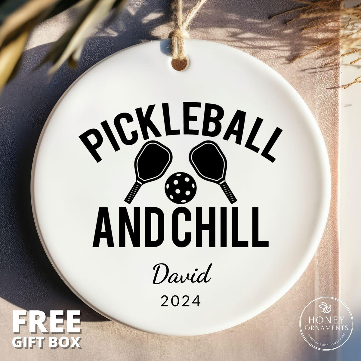 Personalized Pickleball Ornament: 'Pickleball and Chill' Ceramic Gift